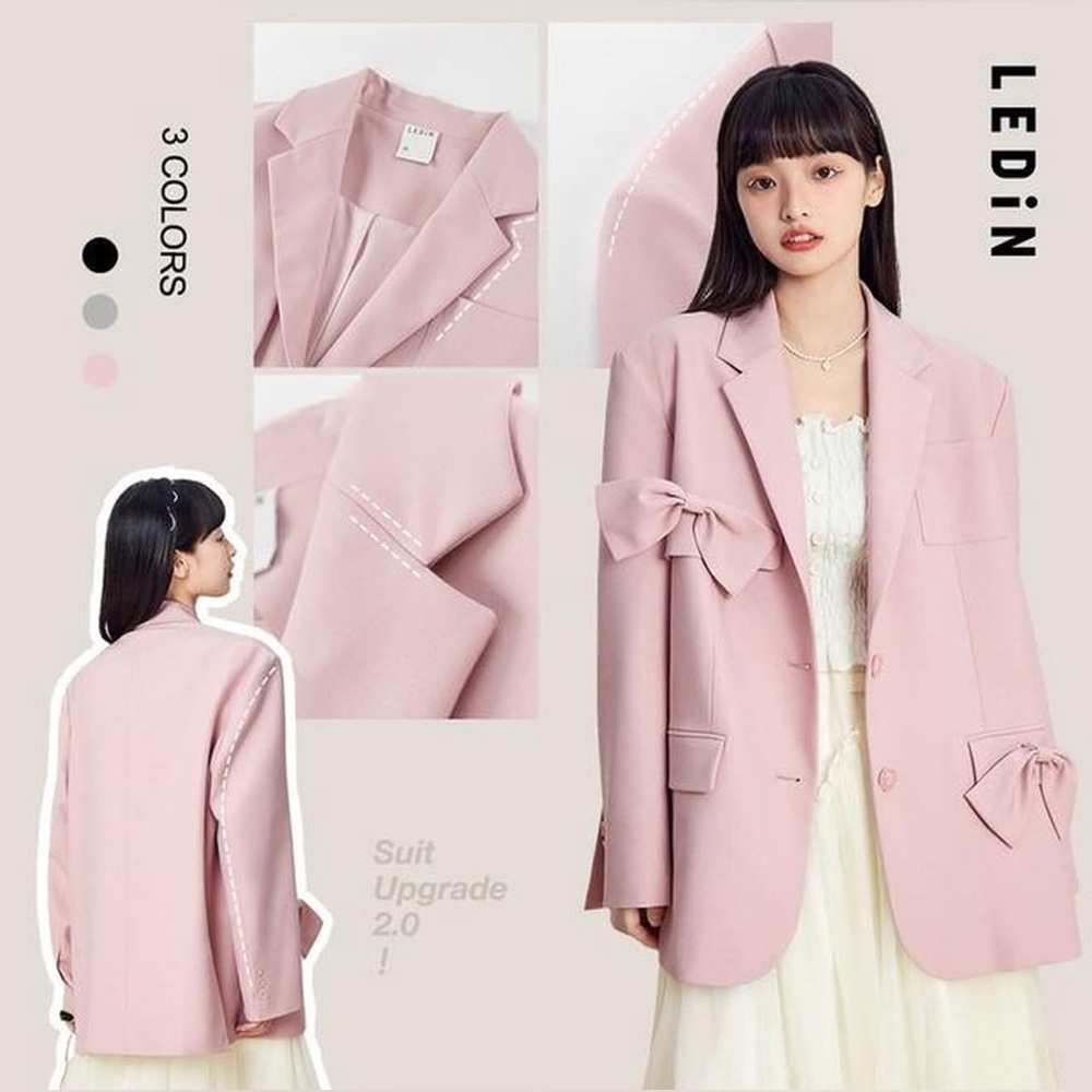 Pink Blazer with Bow and Chain Details